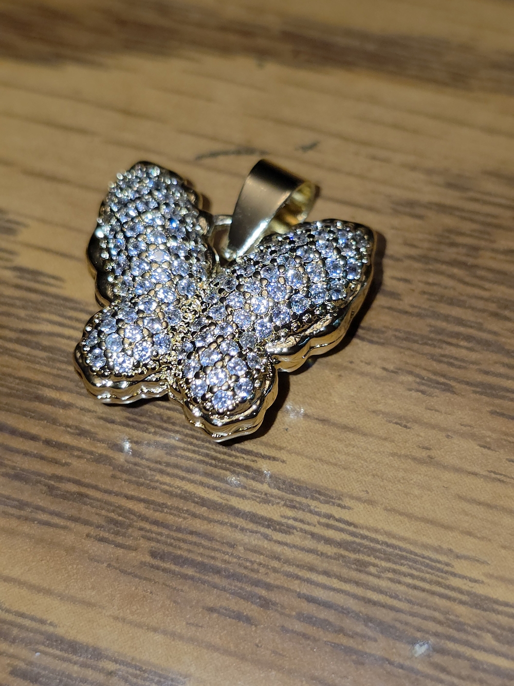 Laminated Gold 14k Butterfly Pendant with Clear Crystals - Women's Jewelry